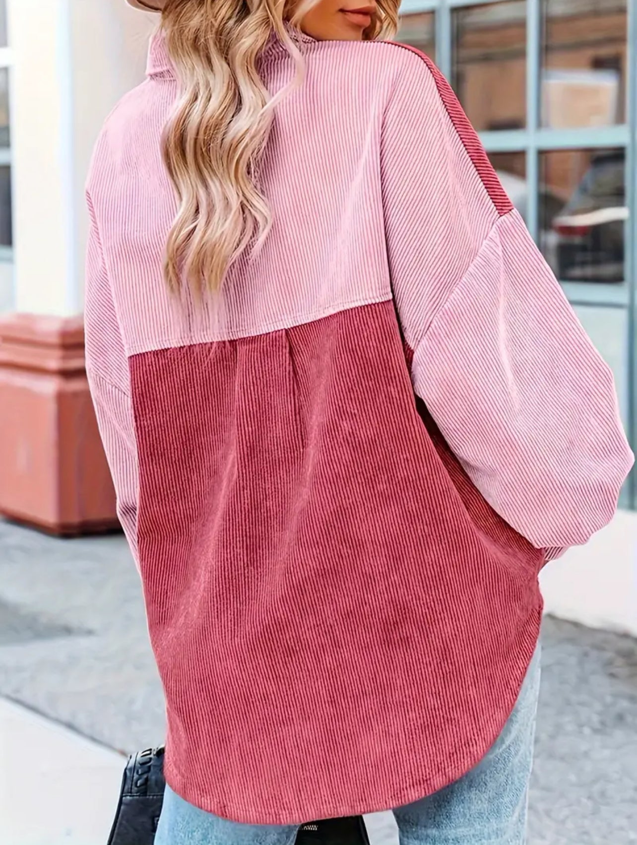 Pink Color Block Shacket