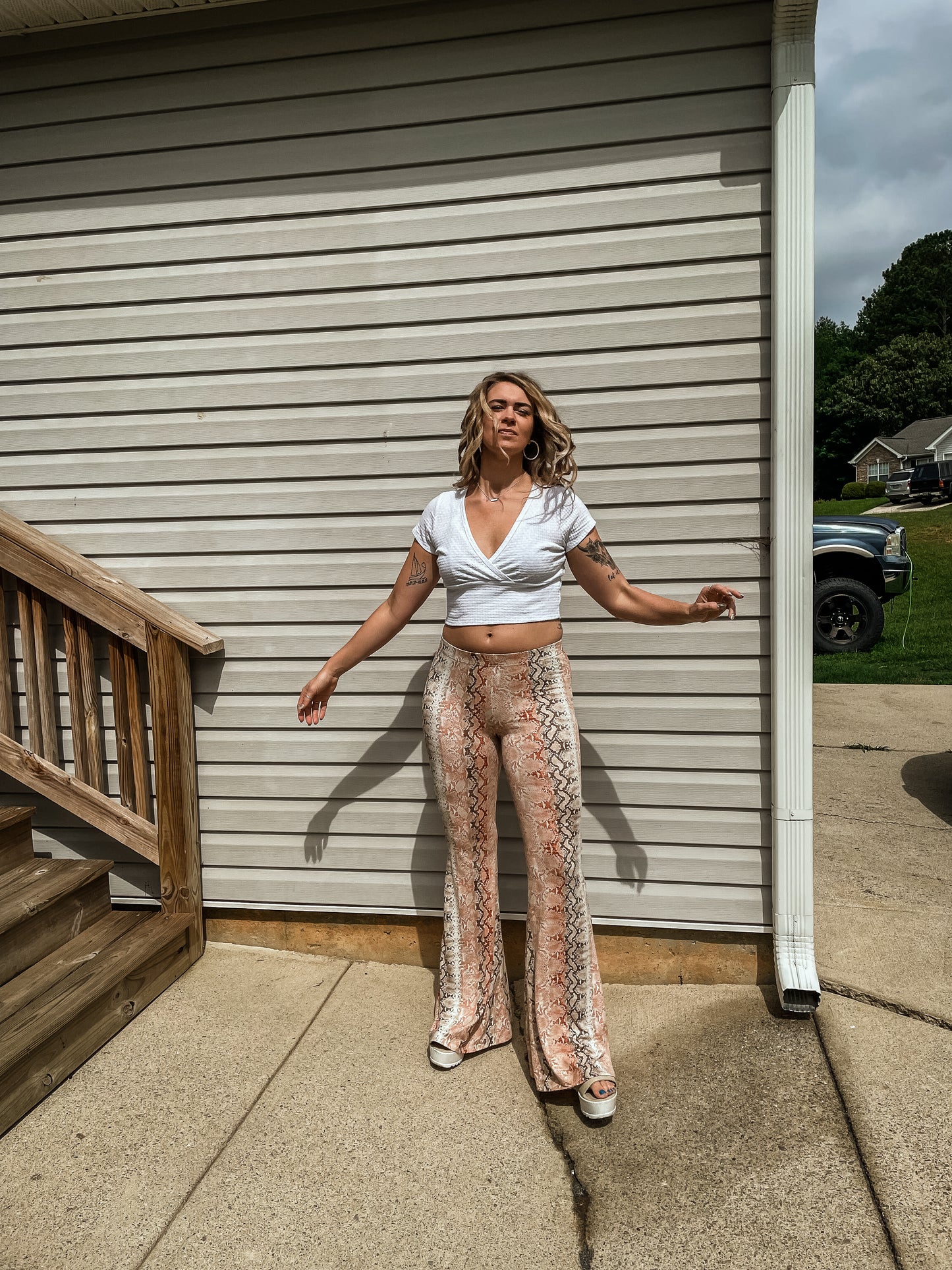 Snake Bell Bottom Pants in Pink