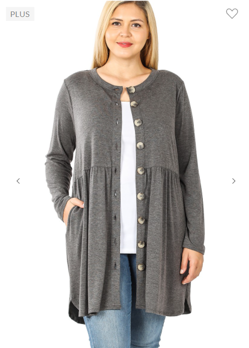 Gunmetal Buttoned Cardigan - Curvy